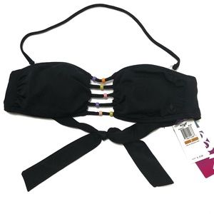 REEF Bikini Top NWT Bandeau Halter Black Beaded Small